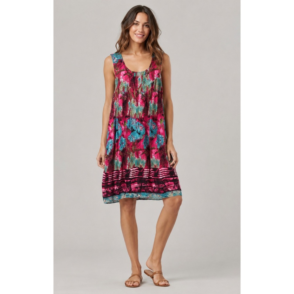 Metropolitan MuuMuu House‎ dress Womens Medium Pink Rayon India Batik Print